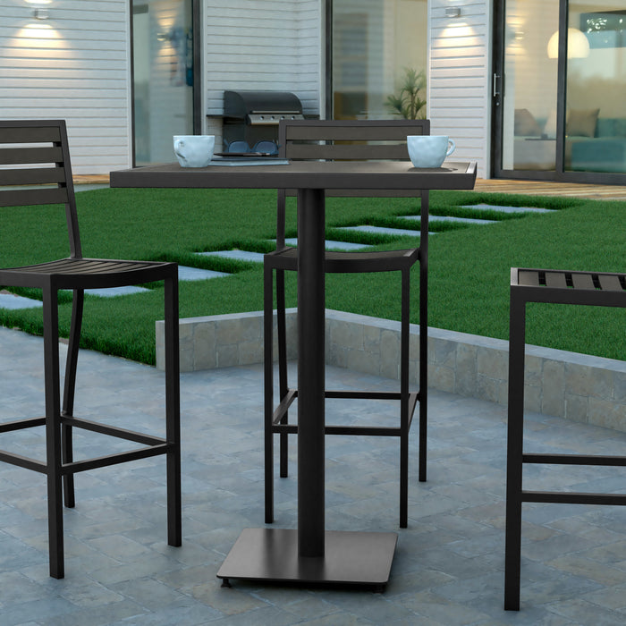 Livia Outdoor Bar Height Table with Faux Teak Poly Slats