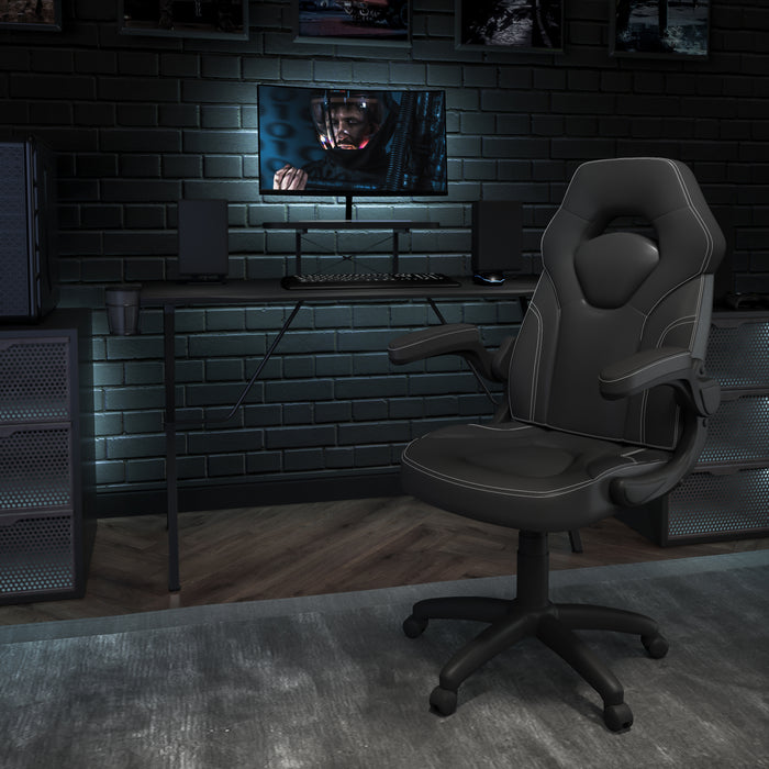 BlackArc Gaming Desk and Racing Chair Set with Headphone Hook, and Monitor Stand
