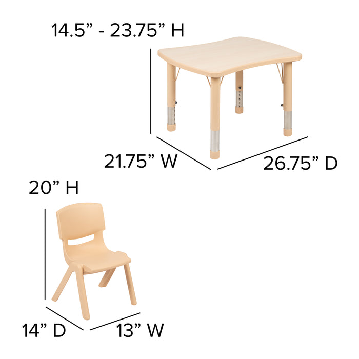 21.875"W x 26.625"L Rectangular Plastic Height Adjustable Activity Table Set with 4 Chairs