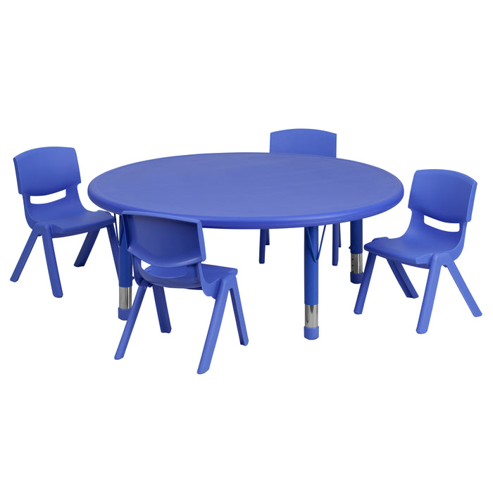 45" Round Plastic Height Adjustable Activity Table Set with 4 Chairs