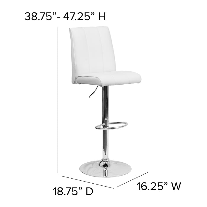 2 Pk. Contemporary Vinyl Adjustable Height Barstool with Vertical Stitch Panel Back and Chrome Base