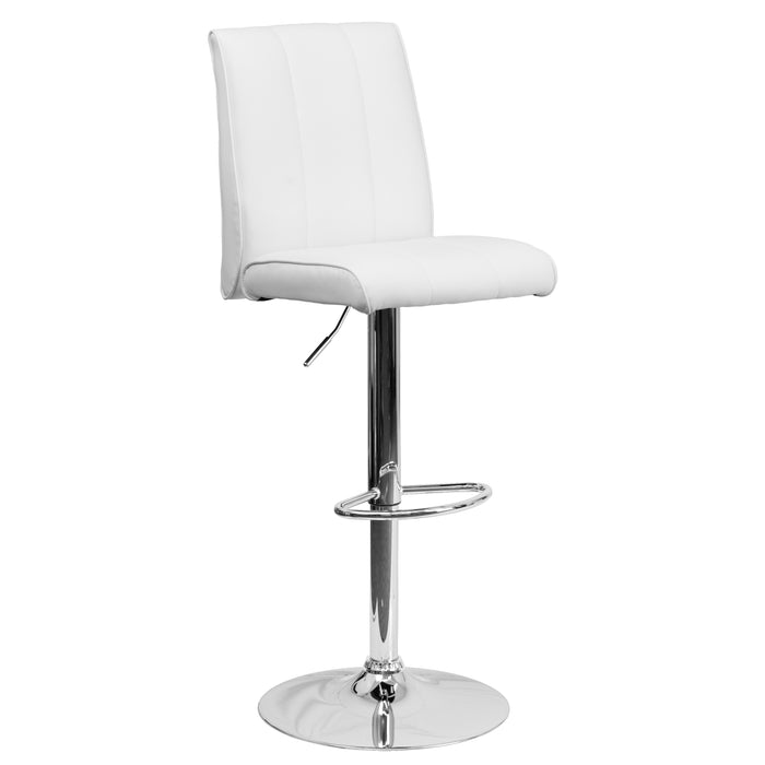 2 Pk. Contemporary Vinyl Adjustable Height Barstool with Vertical Stitch Panel Back and Chrome Base