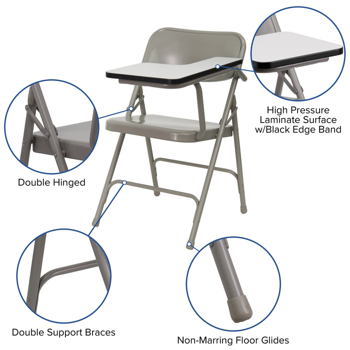 2 Pack Premium Steel Folding Chair with Left Handed Tablet Arm