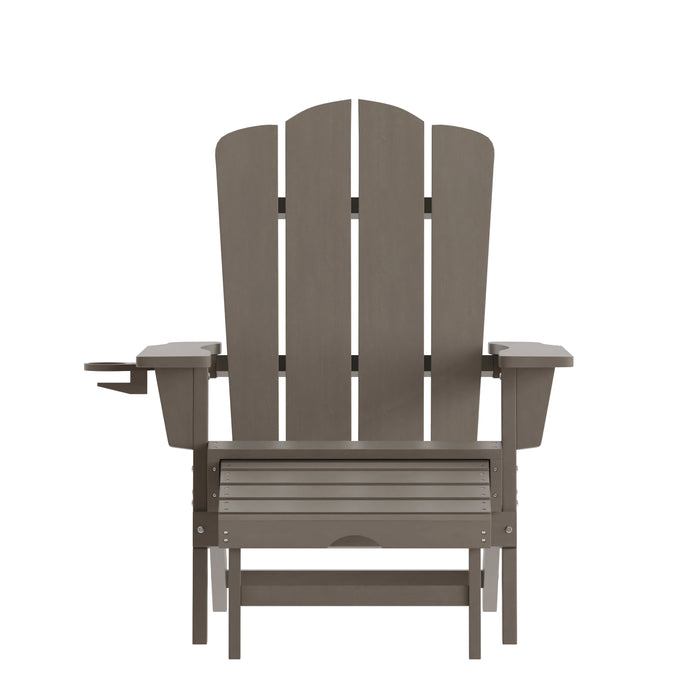 Tiverton Set of 2 Adirondack Chairs with Cup Holders and Pull Out Ottoman, All-Weather HDPE Indoor/Outdoor Lounge Chairs