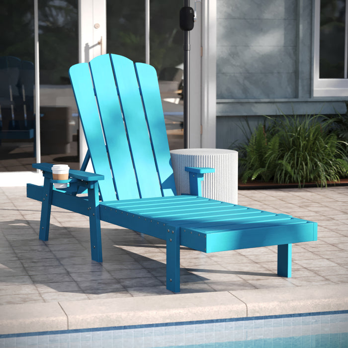 Stockton Set of 2 Recycled HDPE Adjustable Adirondack Loungers with Fold Out Cupholders for Indoor/Outdoor Use