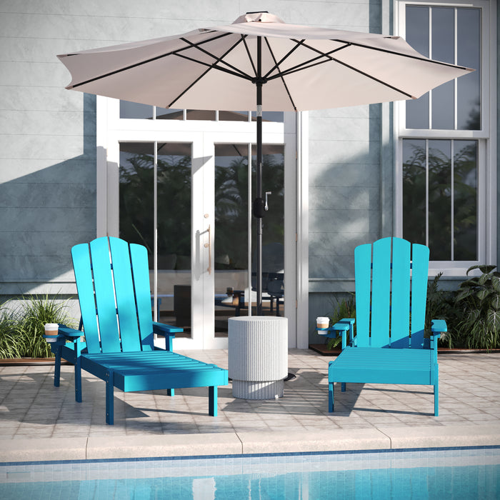 Stockton Set of 2 Recycled HDPE Adjustable Adirondack Loungers with Fold Out Cupholders for Indoor/Outdoor Use