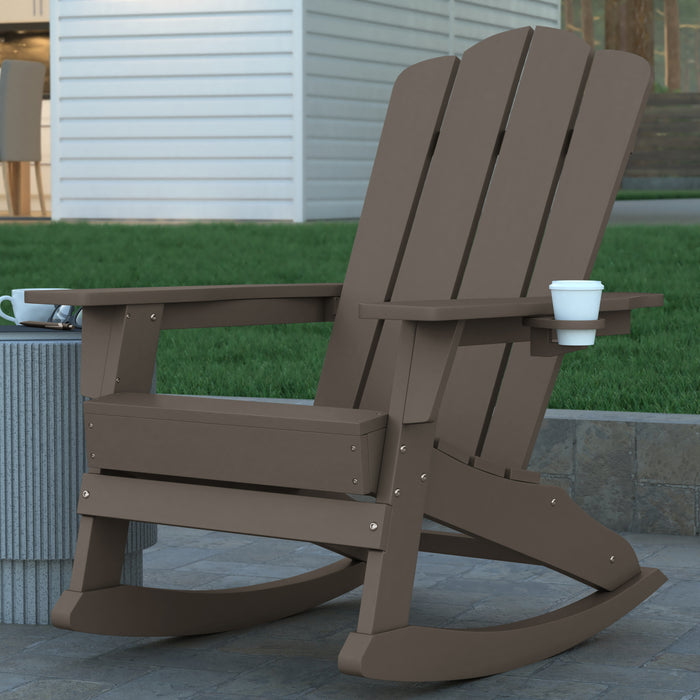 Tiverton Set of 2 Adirondack Rocking Chairs with Cup Holders, Weather Resistant HDPE Adirondack Rocking Chairs