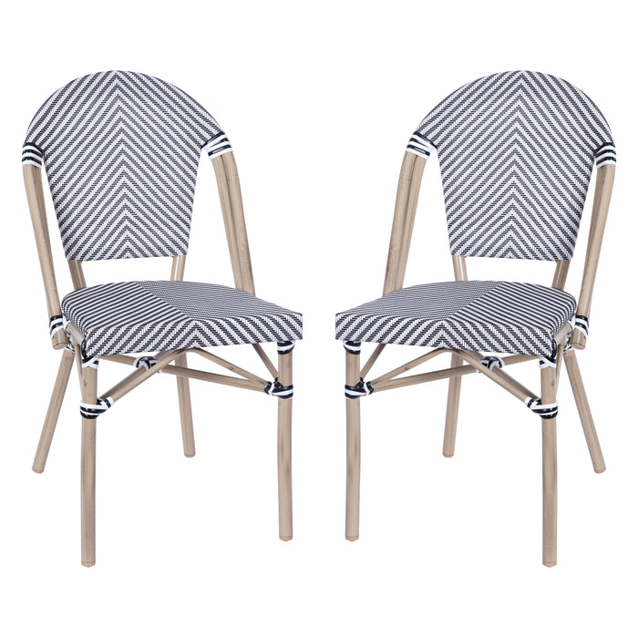 Massalia Indoor/Outdoor Stacking French Bistro Style Chairs with Textilene Seat and Aluminum Frame