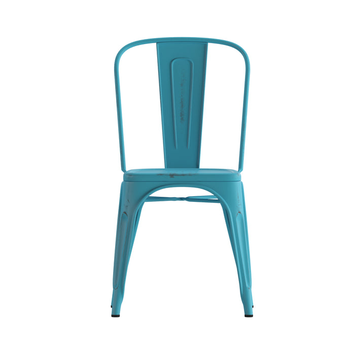 Commercial Grade 4 Pack Distressed Metal Indoor-Outdoor Stackable Chair