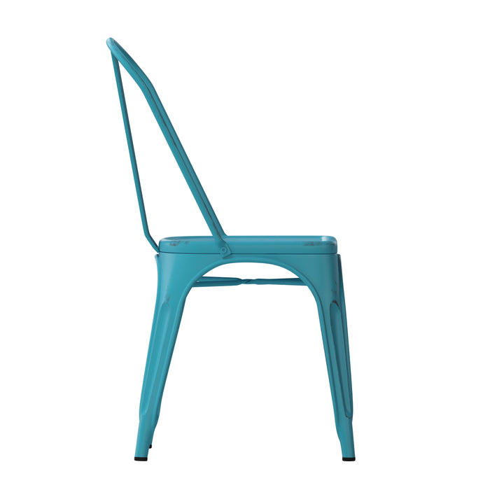 Commercial Grade 4 Pack Distressed Metal Indoor-Outdoor Stackable Chair