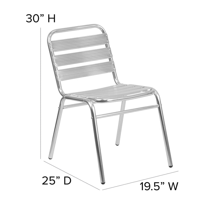 4 Pack Aluminum Commercial Indoor-Outdoor Armless Restaurant Stack Chair with Triple Slat Back
