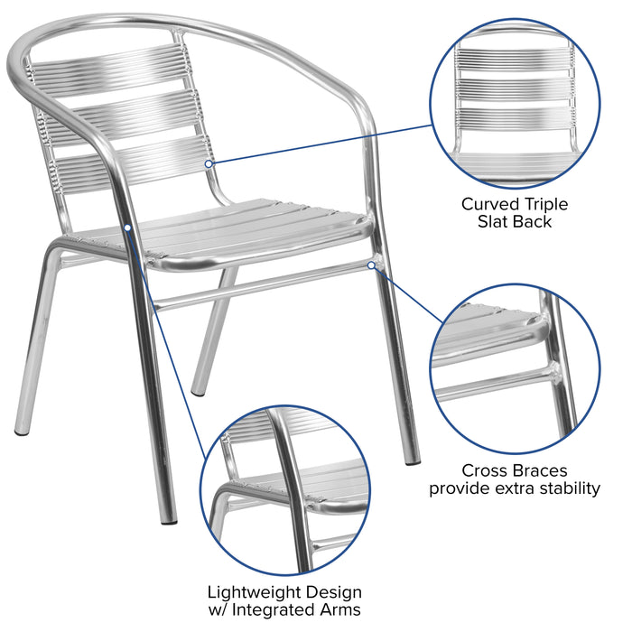 4 Pack Heavy Duty Aluminum Commercial Indoor-Outdoor Restaurant Stack Chair with Triple Slat Back