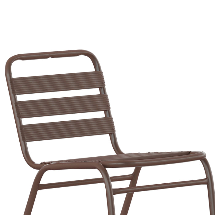 4 Pack Aluminum Commercial Indoor-Outdoor Armless Restaurant Stack Chair with Triple Slat Back