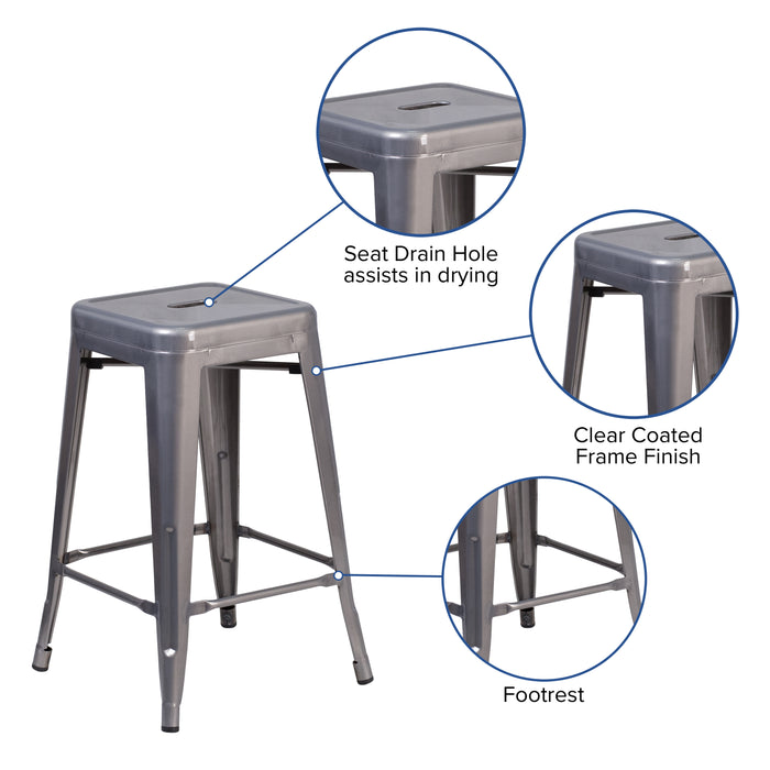 4 Pack 24'' High Backless Metal Indoor Counter Height Stool with Square Seat