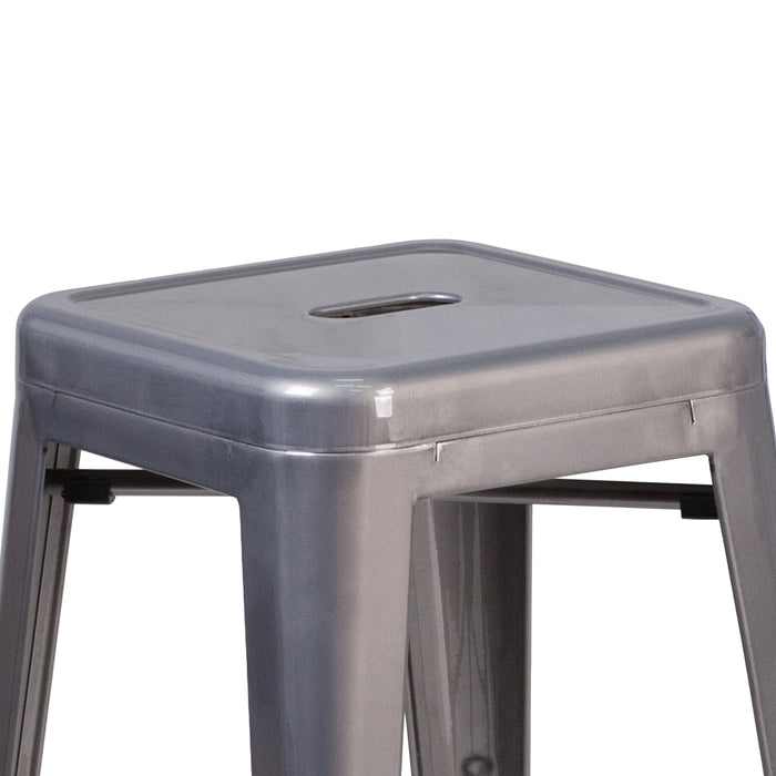 4 Pack 24'' High Backless Metal Indoor Counter Height Stool with Square Seat