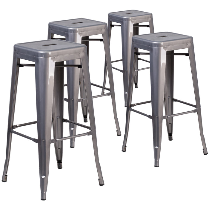 4 Pack 30'' High Backless Metal Indoor Barstool with Square Seat
