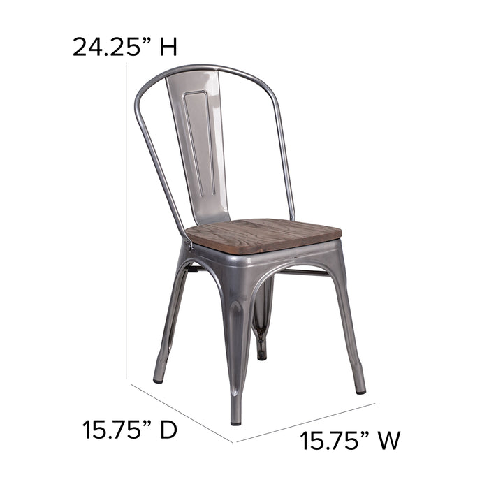 4 Pack Metal Stackable Chair with Wood Seat