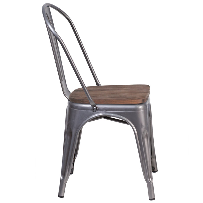 4 Pack Metal Stackable Chair with Wood Seat