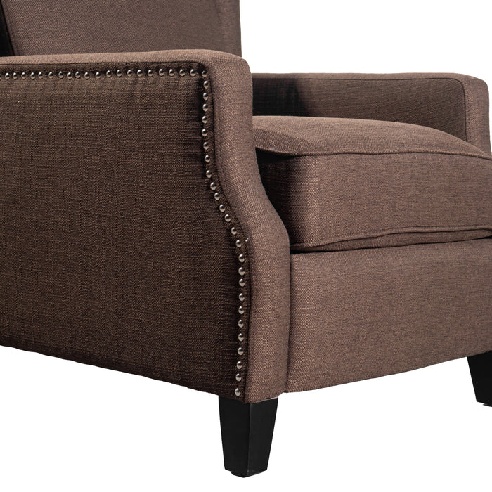 Leeds Fabric Upholstered Easy Push Back Recliner - Classic Wingback Design with Nailhead Accent Trim and Footrest