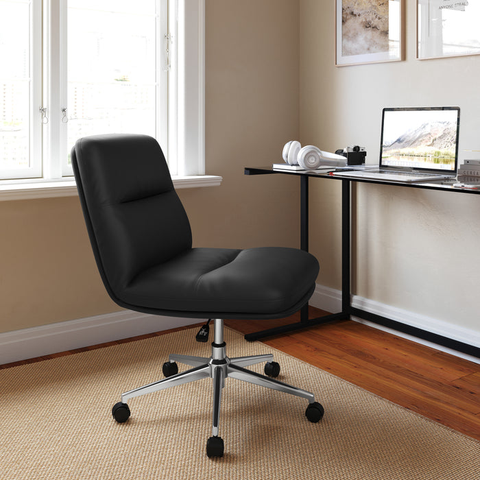 Miranda Mid-Back Armless Swivel Office Chair with Wheels, Padded Upholstered Back/Seat, Adjustable Height, and Sturdy Frame