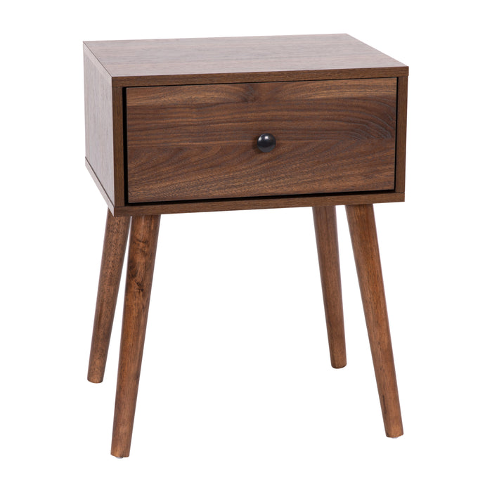 Beverly Mid-Century Modern Wooden Night Stand with Soft Close Drawer and Sleek Tapered Legs with Protective Floor Glides