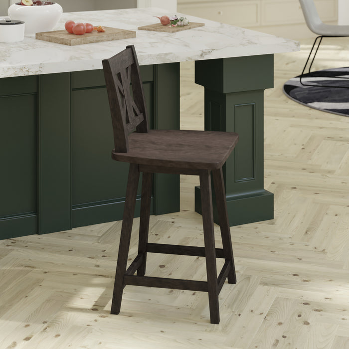 Luther Wooden Modern Farmhouse Swivel Dining Stool with Decorative Carved Back