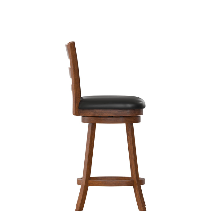 Avi Classic Wooden Ladderback Dining Stool with Padded Swivel Seat