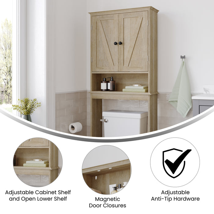 Dante Over the Toilet Cabinet Storage Bathroom Organizer with In-Cabinet Adjustable Shelf, Open Lower Shelf, and Dual Magnetic Closure Doors