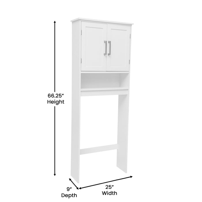 Vesta Over the Toilet Cabinet Storage Bathroom Organizer with In-Cabinet Adjustable Shelf, Open Lower Shelf, and Dual Magnetic Closure Doors