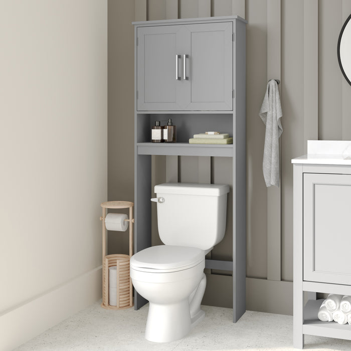 Vesta Over the Toilet Cabinet Storage Bathroom Organizer with In-Cabinet Adjustable Shelf, Open Lower Shelf, and Dual Magnetic Closure Doors