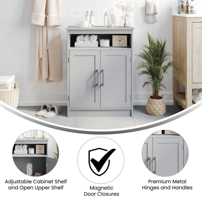 Vesta Bathroom Storage Cabinet Organizer with Adjustable In-Cabinet Shelf, Magnetic Closure Doors, and Upper Open Shelf