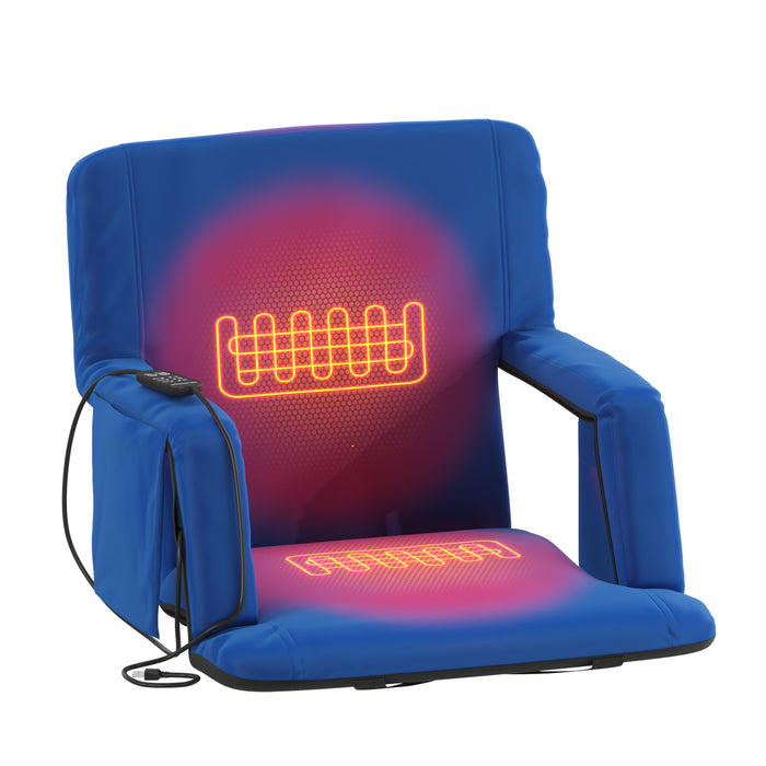 Mikki Portable Heated Reclining Stadium Chair with Armrests, Heated Padded Back & Heated Seat with Dual Storage Pockets and Backpack Straps
