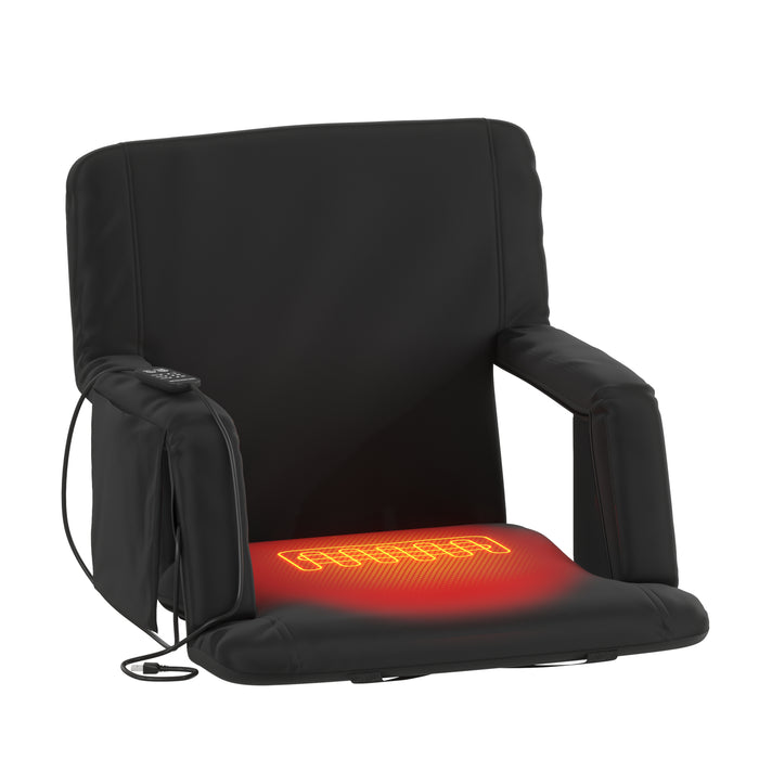 Mikki Portable Heated Reclining Stadium Chair with Armrests, Padded Back & Heated Seat with Dual Storage Pockets and Backpack Straps