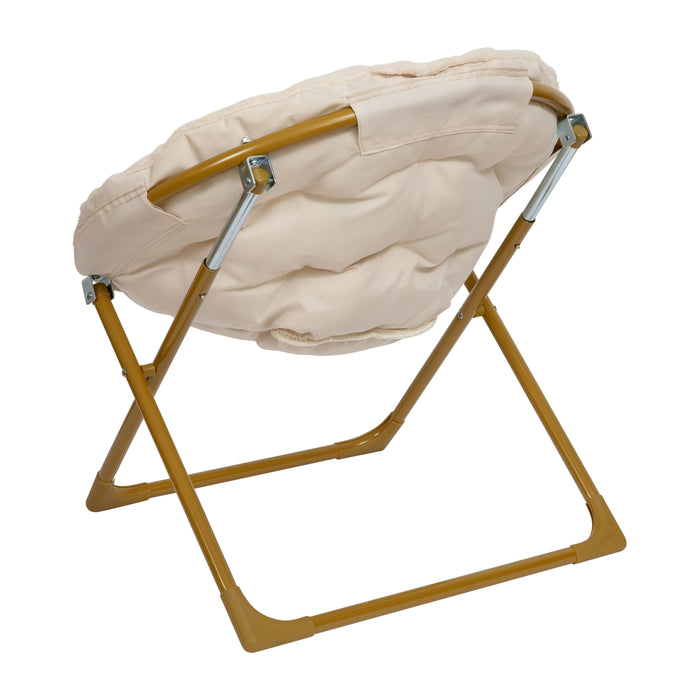 Kid's Folding Saucer Chair with Cozy Faux Fur Upholstery and Metal Frame for Playroom, Bedrooms, Nursery and More