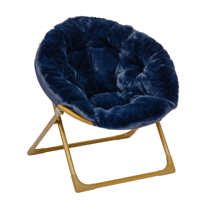 Kid's Folding Saucer Chair with Cozy Faux Fur Upholstery and Metal Frame for Playroom, Bedrooms, Nursery and More