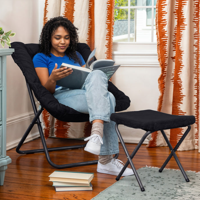 Aisling Oversized Folding Saucer Chair and Ottoman for Dorm, Bedroom