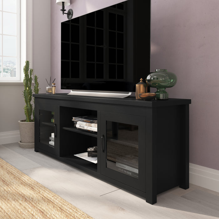 Liam TV Stand for up to 80" TV's - 65" Media Console with Classic Full Glass Doors & 3 Adjustable Shelves