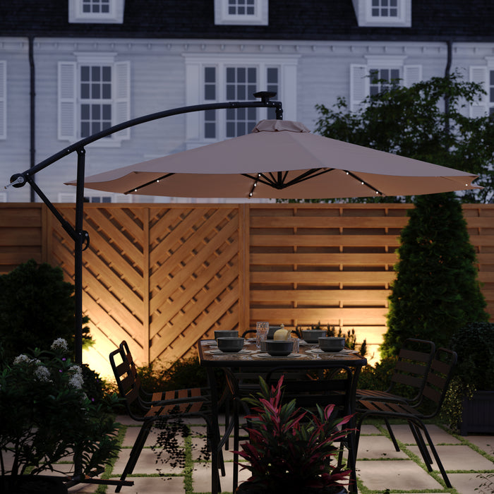 Sabaneta 10ft Round Solar LED Cantilever Umbrella with Easy Lift and Tilt Function, Built in Cross Base
