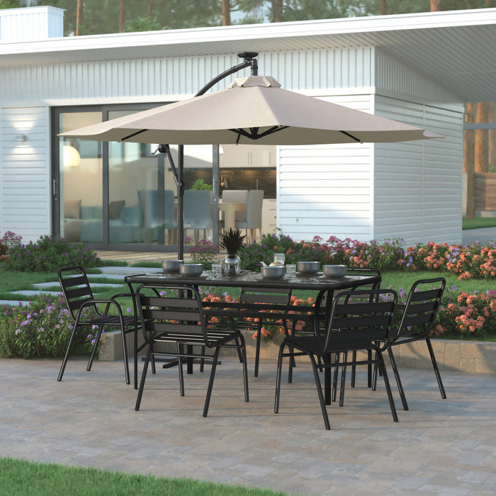 Sabaneta 10ft Round Solar LED Cantilever Umbrella with Easy Lift and Tilt Function, Built in Cross Base