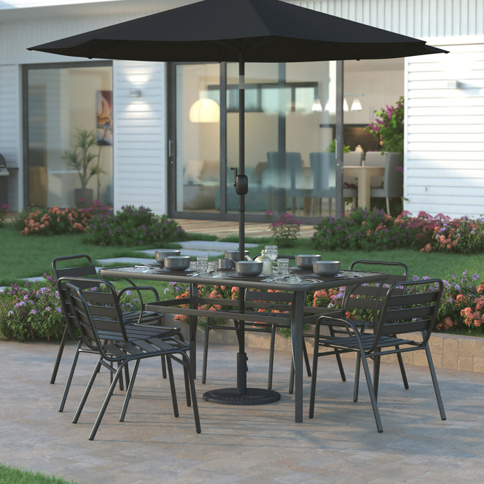 cement patio umbrella base Emma + Oliver Keegan 19.25-in Diameter Universal Black Sunburst Pattern Cement Patio Umbrella Base with Weatherproof Plastic Polymer Coating