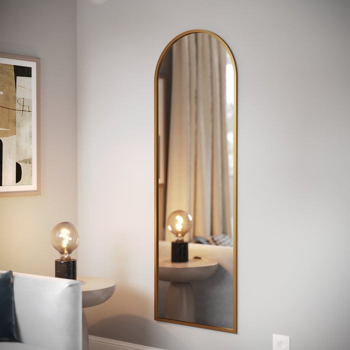 Harlowe Slim Metal Framed Arched Wall Mirror for Hallways, Entryways, Dining and Living Rooms