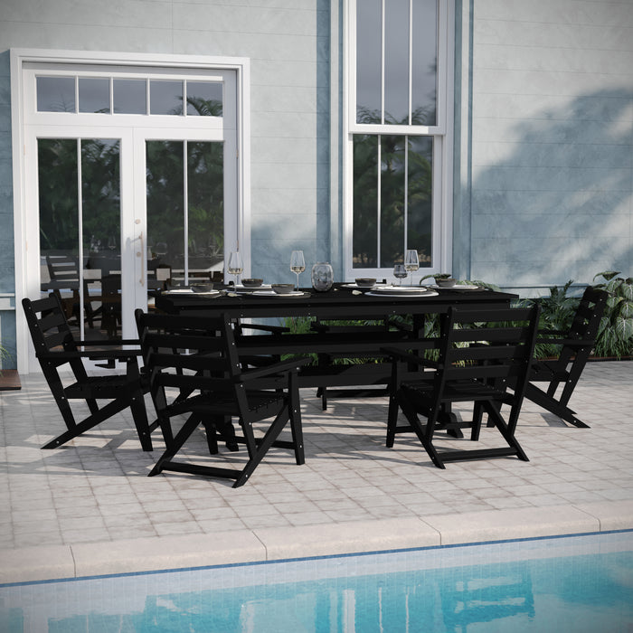 Dayton Indoor-Outdoor Rectangle Adirondack Dining Table for 6 with Recycled HDPE Construction