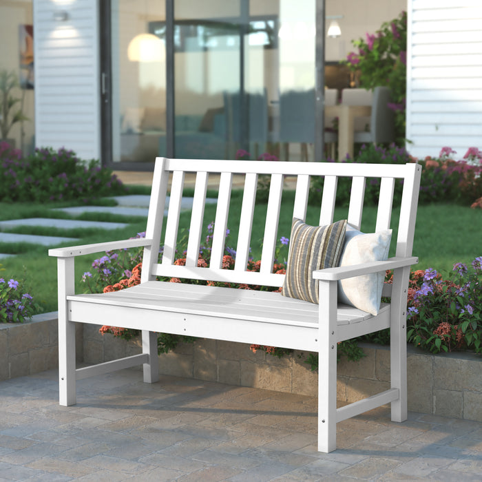Matlin Indoor/Outdoor Bench with Contoured Seat and Armrests in Recycled HDPE