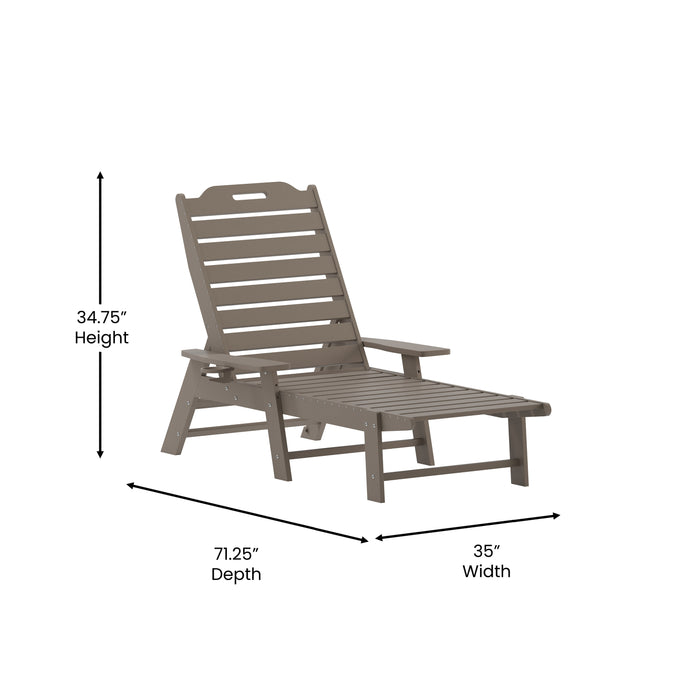 Ventura 3-Piece Indoor/Outdoor Set with 2 Poly Resin Adjustable Adirondack Loungers with Swivel Cup Holders and 2-Tier Side Table