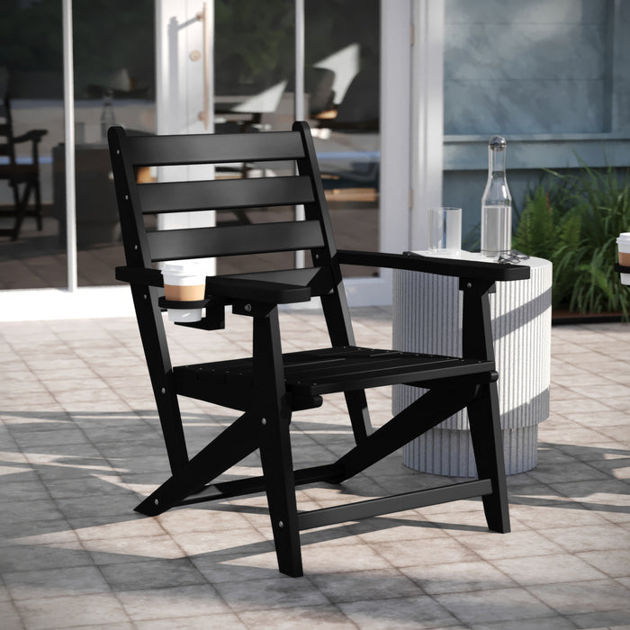 Arcata Adirondack Dining Chair with Fold Out Cup Holder, Weather Resistant Recycled HDPE Adirondack Chair