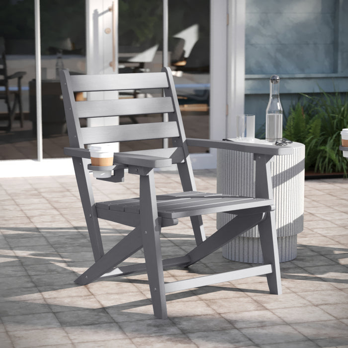 Arcata Adirondack Dining Chair with Fold Out Cup Holder, Weather Resistant Recycled HDPE Adirondack Chair