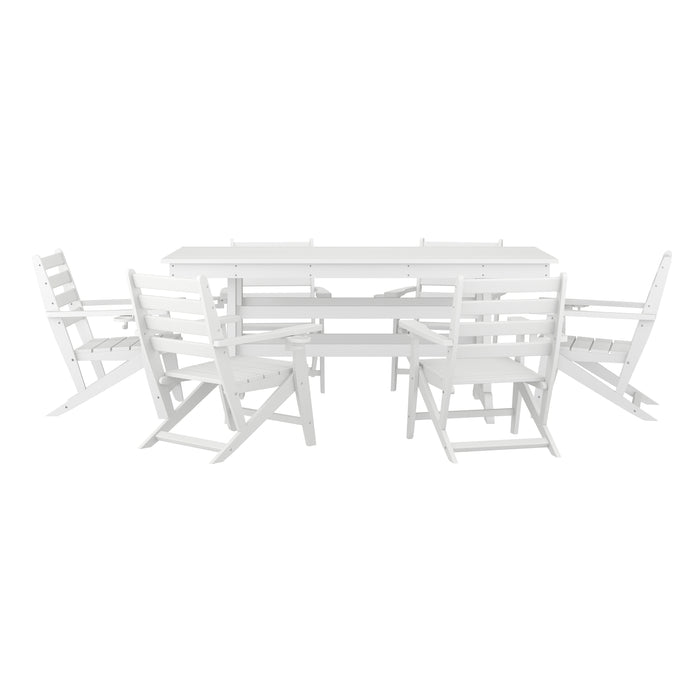 Arcata 7 PC Adirondack Dining Set with 72" Rectangle Indoor/Outdoor Recycled HDPE Table and 6 Chairs with Cupholders