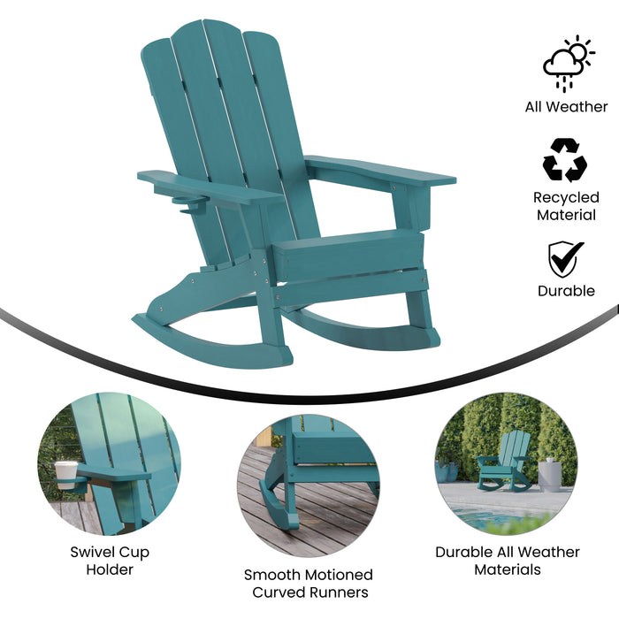 Tiverton Adirondack Rocking Chair with Cup Holder, Weather Resistant HDPE Adirondack Rocking Chair