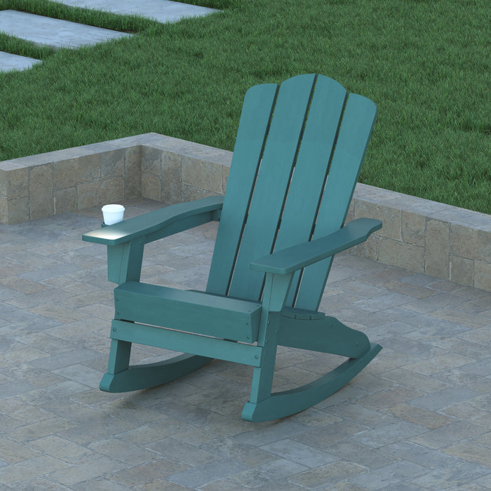 Tiverton Adirondack Rocking Chair with Cup Holder, Weather Resistant HDPE Adirondack Rocking Chair