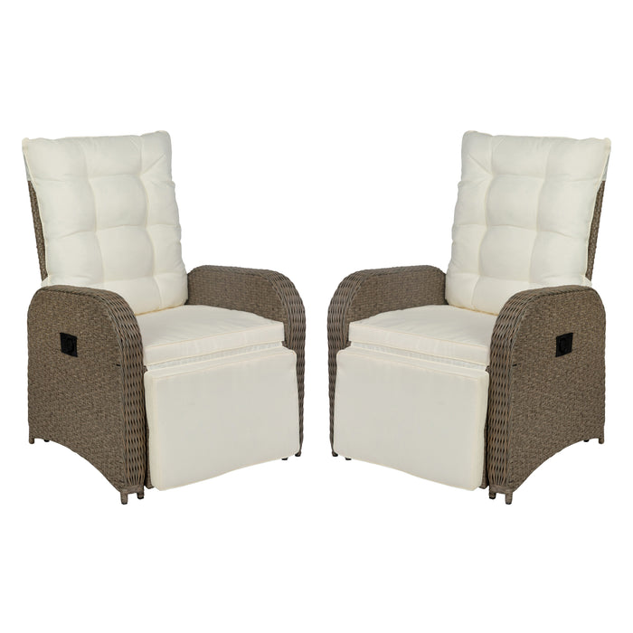 Aritzo Set of 2 Wicker Rattan Patio Recliner Lounge Chairs with Side Flip-Up Tables for Indoor/Outdoor Use